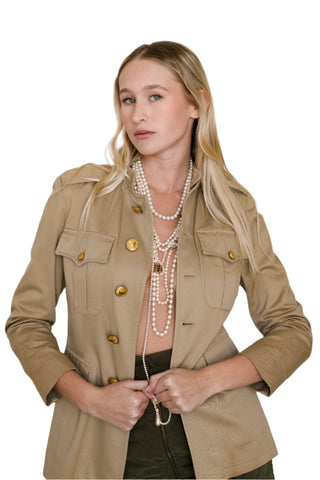 Vintage Ralph Lauren Tan Military Style Blazer with Gold Buttons