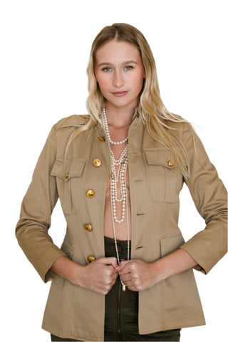 Vintage Ralph Lauren Tan Military Style Blazer with Gold Buttons