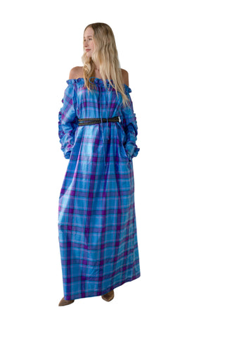 Vintage 1980s Bill Tice Plaid Silk Caftan