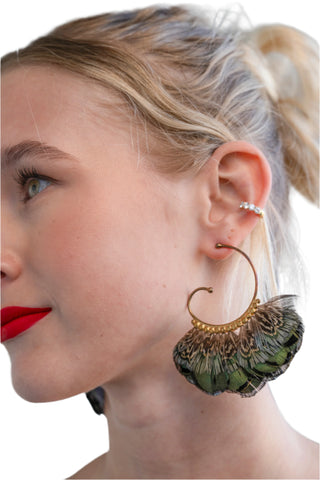 Gas Bijoux Mallard Feather Earrings / Gold & Diamond Ear Cuff