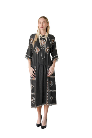 vintage chloe dress Black Seed Bead quality feel CHLO 1992 Olive Green Silk