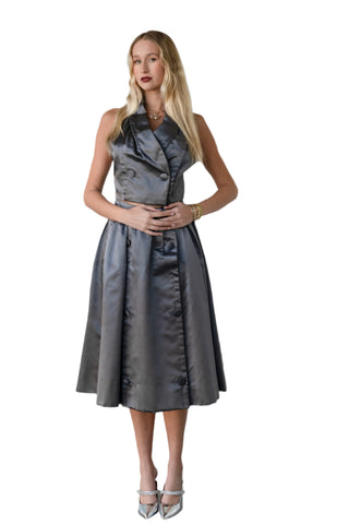 Rare Vintage 1950s Madeleine De Rauch Grey Silk Skirt Ensemble