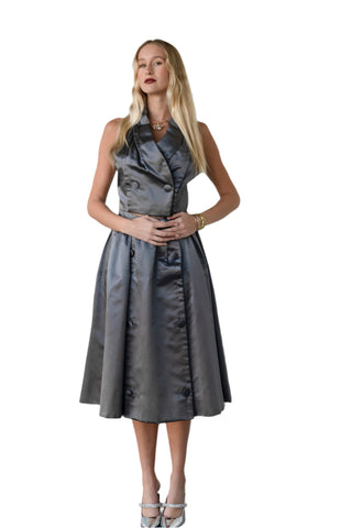 Rare Vintage 1950s Madeleine De Rauch Grey Silk Skirt Ensemble