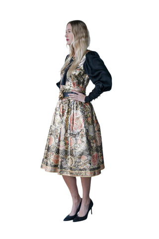 Vintage 1990s Leonard Paris Metallic Silk Brocade Floral Cocktail Dress