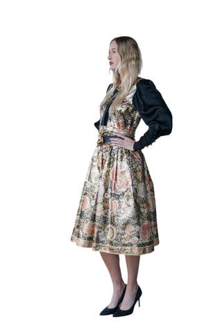 Vintage 1990s Leonard Paris Metallic Silk Brocade Floral Cocktail Dress