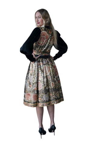 Vintage 1990s Leonard Paris Metallic Silk Brocade Floral Cocktail Dress