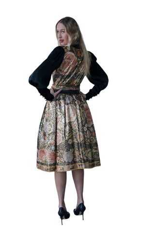 Vintage 1990s Leonard Paris Metallic Silk Brocade Floral Cocktail Dress