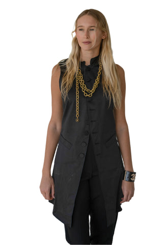 Vintage Jean Paul Gautier Femme Black Draped Button Down Vest Pant Suit