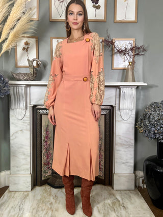 Flora, 40s Pink Crepe and Lace Dress