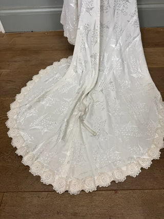 Calla, Vintage White Silk Damask, Bias Cut Fishtail Gown