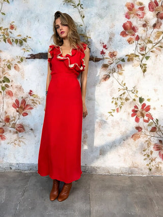 Eloise, 30s Red Silk and Lace Dress