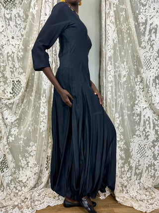 Jil Sanders, 80s Black Silk Slit Dress