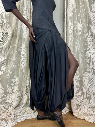 Jil Sanders, 80s Black Silk Slit Dress