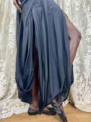 Jil Sanders, 80s Black Silk Slit Dress