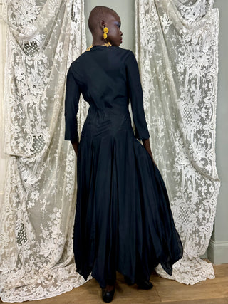 Jil Sanders, 80s Black Silk Slit Dress
