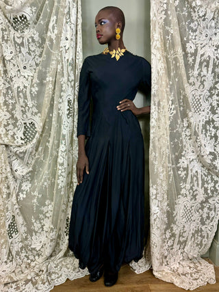 Jil Sanders, 80s Black Silk Slit Dress