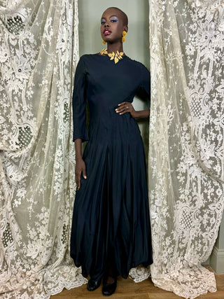 Jil Sanders, 80s Black Silk Slit Dress