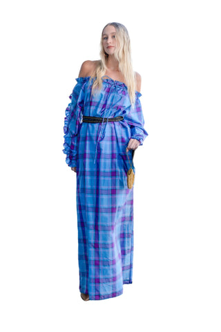 Vintage 1980s Bill Tice Plaid Silk Caftan