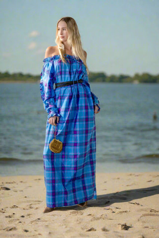 Vintage 1980s Bill Tice Plaid Silk Caftan