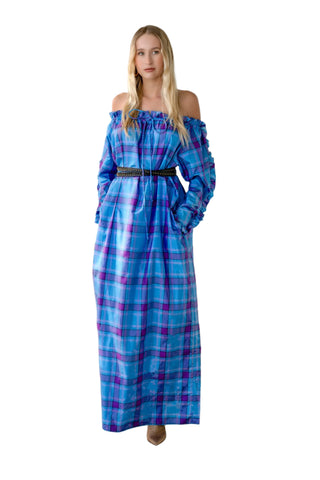 Vintage 1980s Bill Tice Plaid Silk Caftan