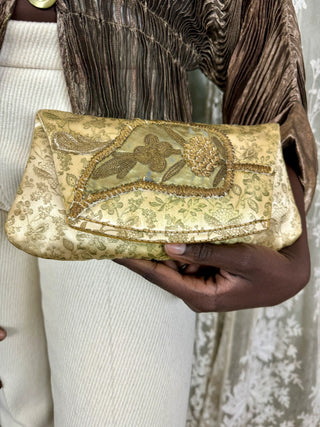 Rula, 20s Floral Silk Clutch with Leaf Design
