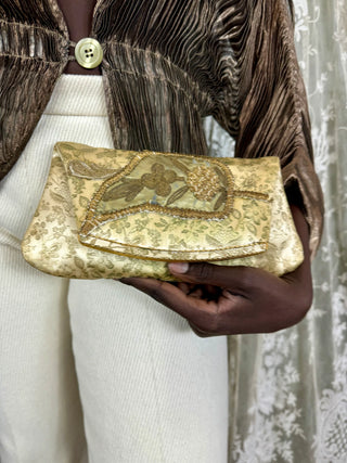 Rula, 20s Floral Silk Clutch with Leaf Design