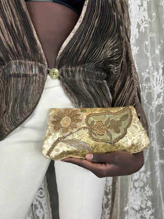 Rula, 20s Floral Silk Clutch with Leaf Design