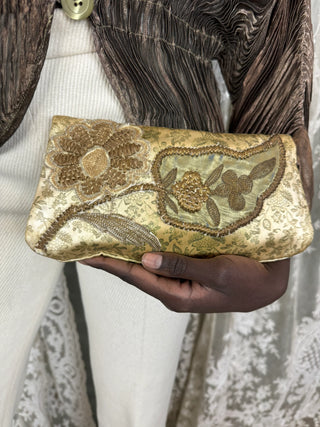 Rula, 20s Floral Silk Clutch with Leaf Design