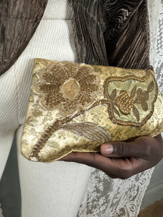 Rula, 20s Floral Silk Clutch with Leaf Design