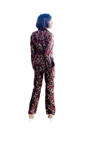 Vintage Moschino Brocade Dark Purple & Gold Three-Piece Suit Ensemble (Jacket, Mini Skirt, Pants)