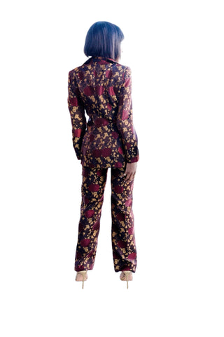 Vintage Moschino Brocade Dark Purple & Gold Three-Piece Suit Ensemble (Jacket, Mini Skirt, Pants)
