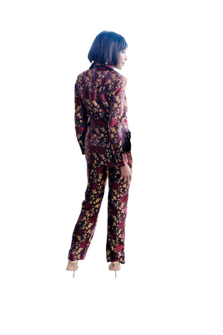Vintage Moschino Brocade Dark Purple & Gold Three-Piece Suit Ensemble (Jacket, Mini Skirt, Pants)