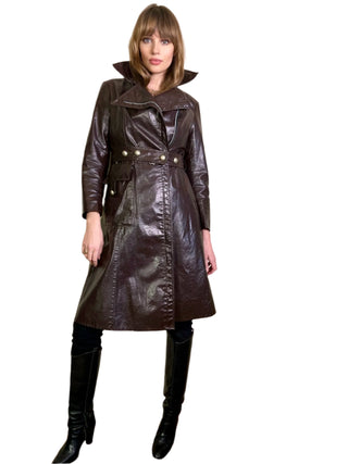 Jo, 60s Brown Faux Leather Trench Coat