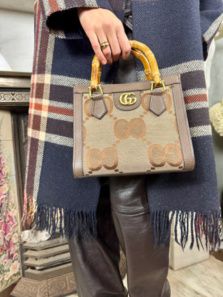 Gucci, 80s Box Leather and Monogrammed Bag with Bamboo Handle