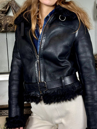 Prada, 90s Black Sheepskin Biker Jacket