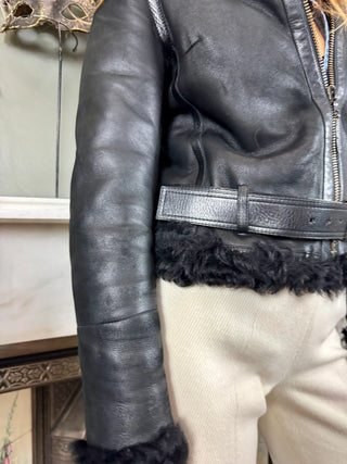 Prada, 90s Black Sheepskin Biker Jacket