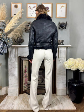 Prada, 90s Black Sheepskin Biker Jacket