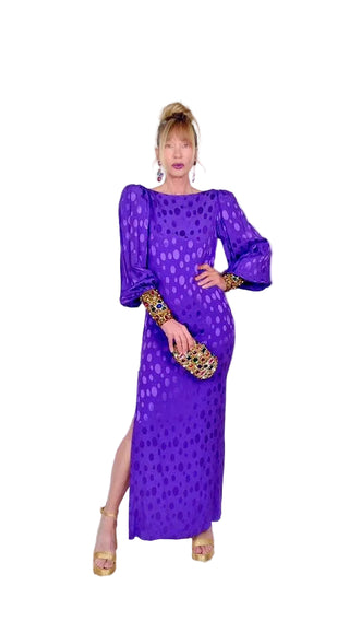 Oscar de la Renta Circa 1986 Couture Silk Jacquard Evening Gown with Jeweled Cuffs