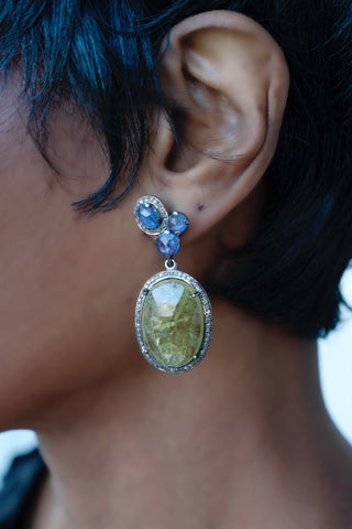 Tanzanite, Peridot & Diamond Drop Earrings