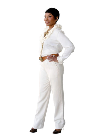 Vintage Yves Saint Laurent Cream High-Waisted Trouser Pants