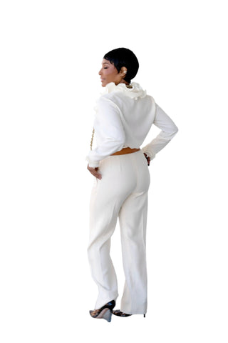 Vintage Yves Saint Laurent Cream High-Waisted Trouser Pants