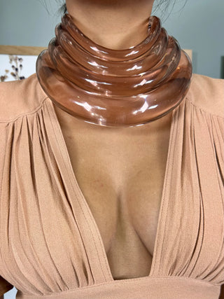 Claire, Modernist Light Brown Perspex Tiered Choker