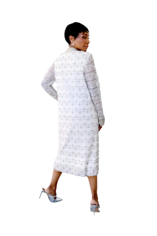 Vintage White Pearl & Silver Beaded Lace Dress