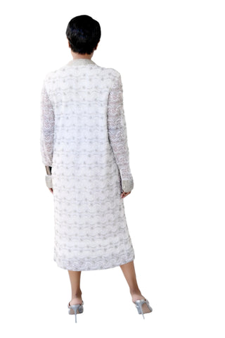 Vintage White Pearl & Silver Beaded Lace Dress