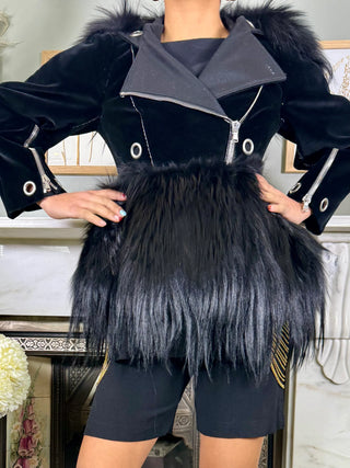 Alexander McQueen, Y2K Velvet and Faux Fur Biker Jacket