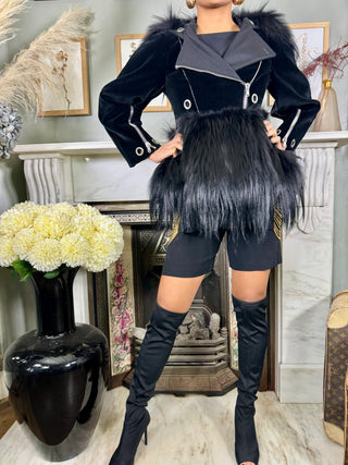 Alexander McQueen, Y2K Velvet and Faux Fur Biker Jacket