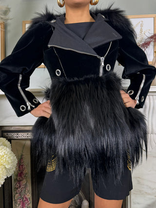 Alexander McQueen, Y2K Velvet and Faux Fur Biker Jacket