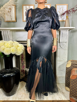 Hera, 30s Black Silk and Net Gown