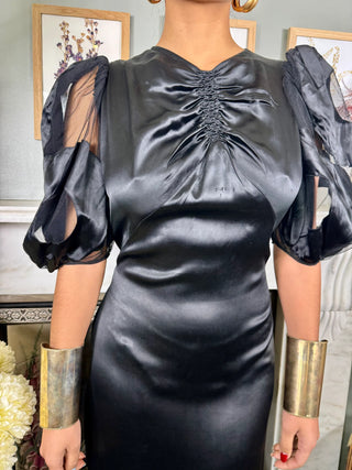 Hera, 30s Black Silk and Net Gown