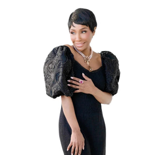 Vintage St. John for I. Magnin Black Knit Dress with Exaggerated Puff Sleeves